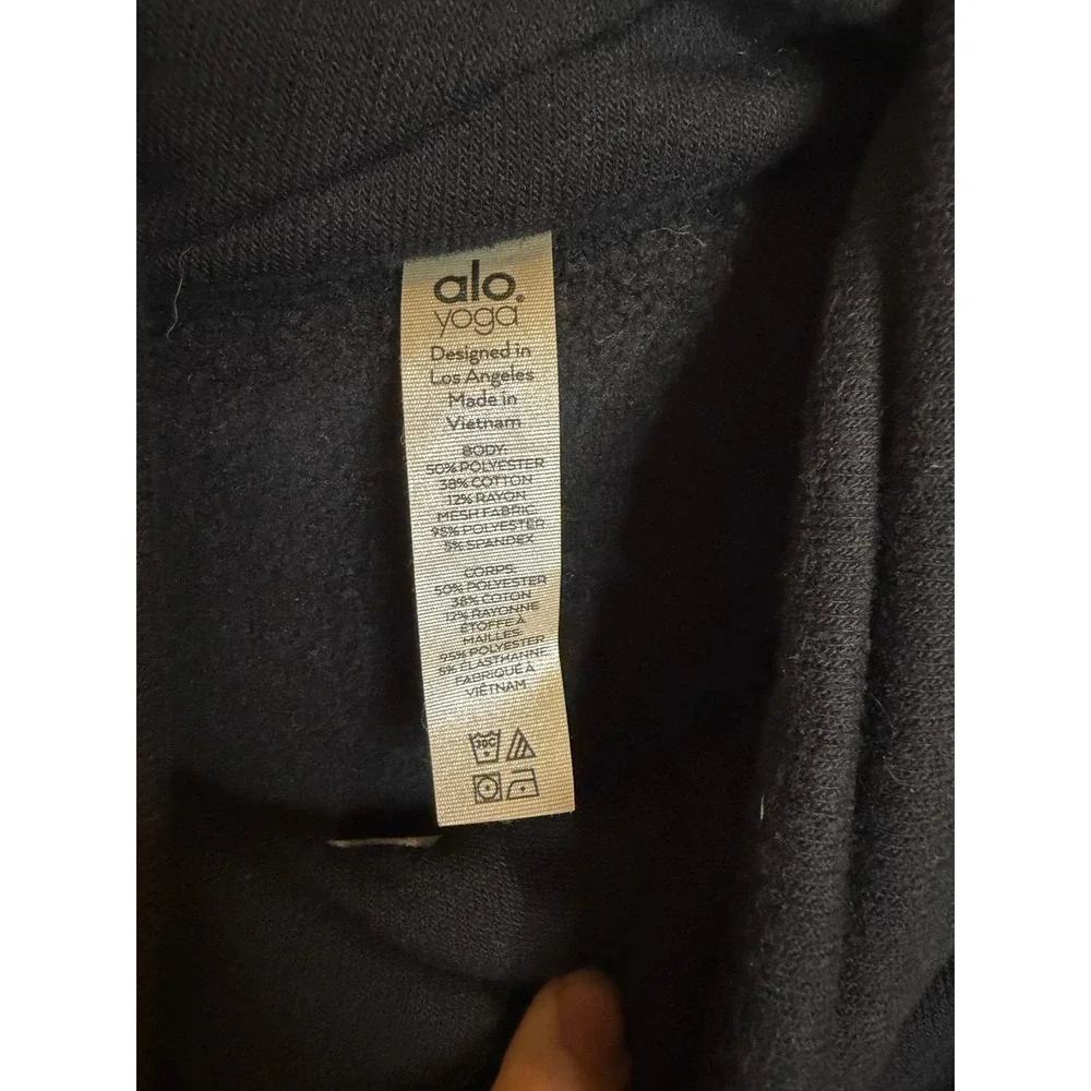 Alo Yoga Black Mesh Panel Cowl Neck Cropped Pullover Sweatshirt Womens Medium